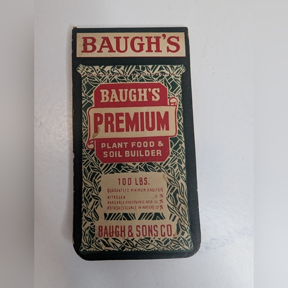 Vintage Baugh’s Premium Plant Food Notepad Tablet Baugh & Sons‎ Co 1956